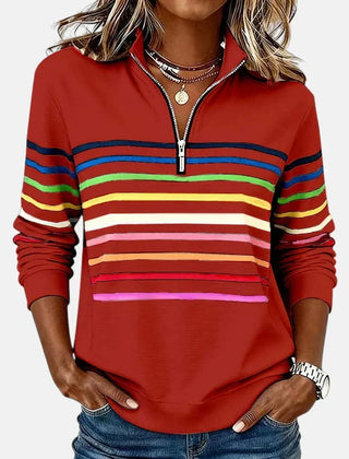 Women's Trendy Striped Quarter Zip Sweater Relaxed Fit Long Sleeve Casual Everyday