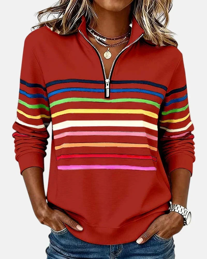 Women's Trendy Striped Quarter Zip Sweater Relaxed Fit Long Sleeve Casual Everyday