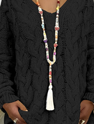 Women's Relaxed V-Neck Sweater Cable Knit Casual Layering Everyday Style