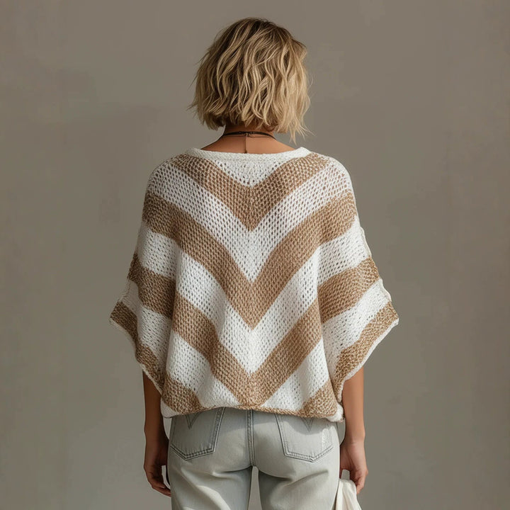 Women’s Color-Blocked V-Neck Pullover Sweater | Loose-Knit