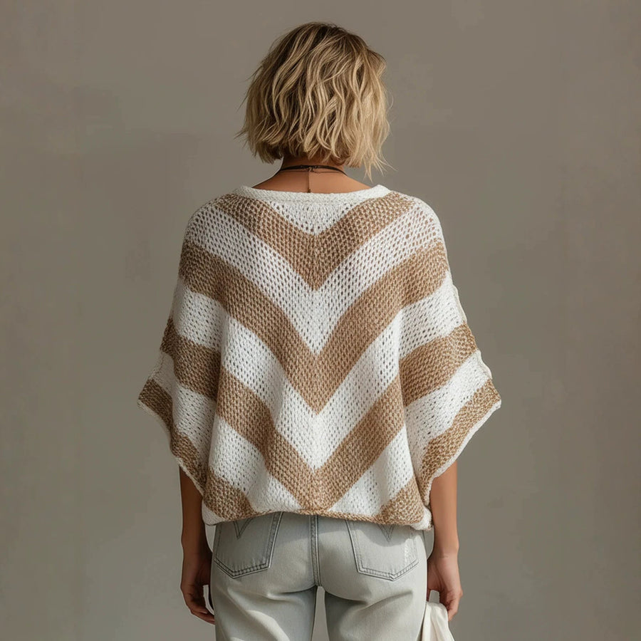 Women's Colour-Blocked V-Neck Pullover Loose-Knit Sweater Knitwear for Autumn Winter Layering Cosy Days and Everyday Wear