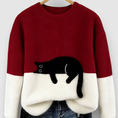 Women's Fluffy Color Block Sweater Classic Crewneck Relaxed Fit Casual Wear