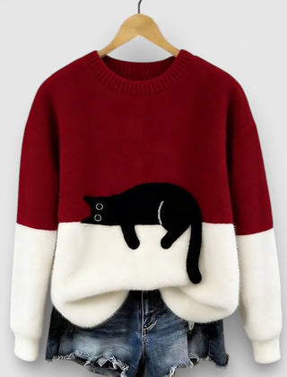 Women's Fluffy Color Block Sweater Classic Crewneck Relaxed Fit Casual Wear