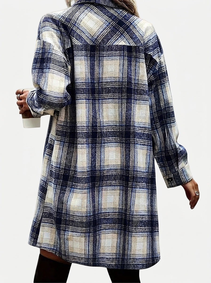 Women's Plaid Flannel Longline Shirt Jacket