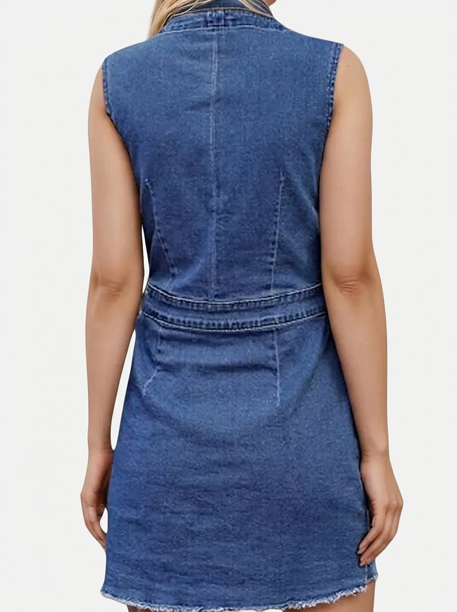 Women’s Sleeveless Denim Dress with Button Front