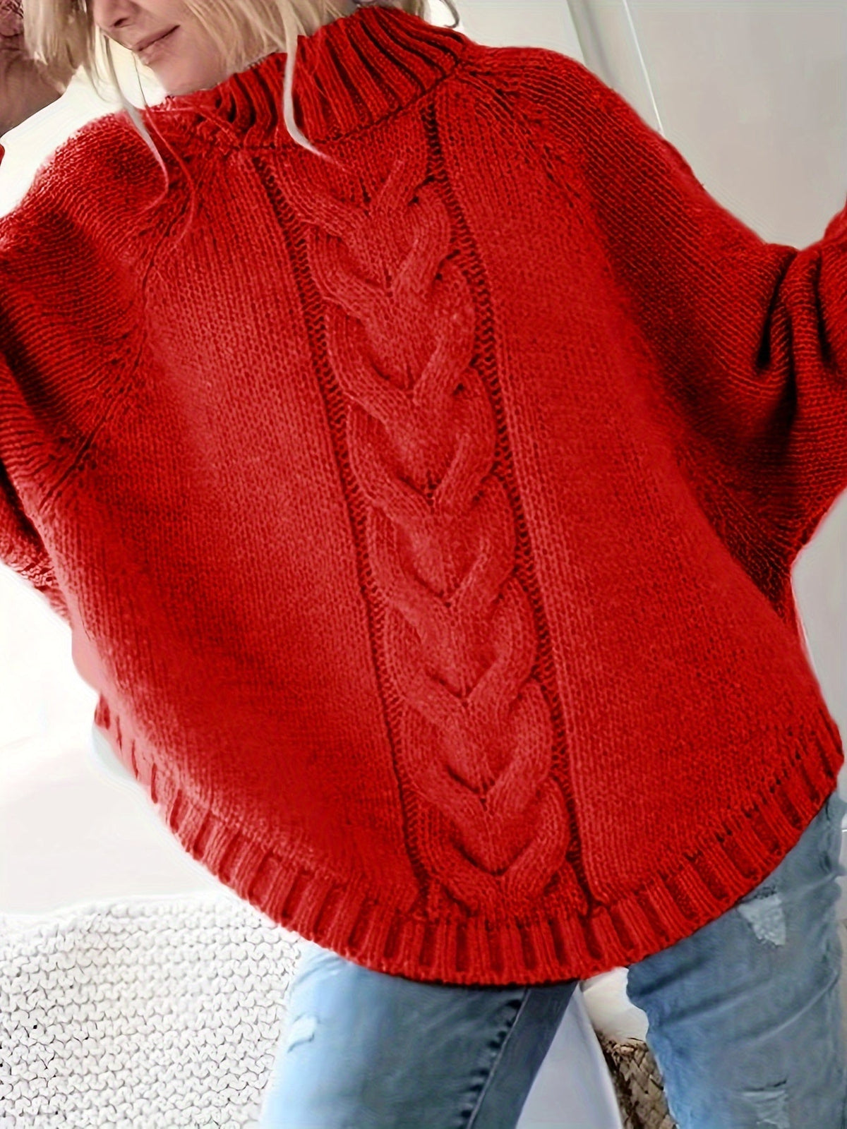 Women's Classic Cable Knit Mock Neck Sweater Cozy Fit Versatile Layering Casual Everyday