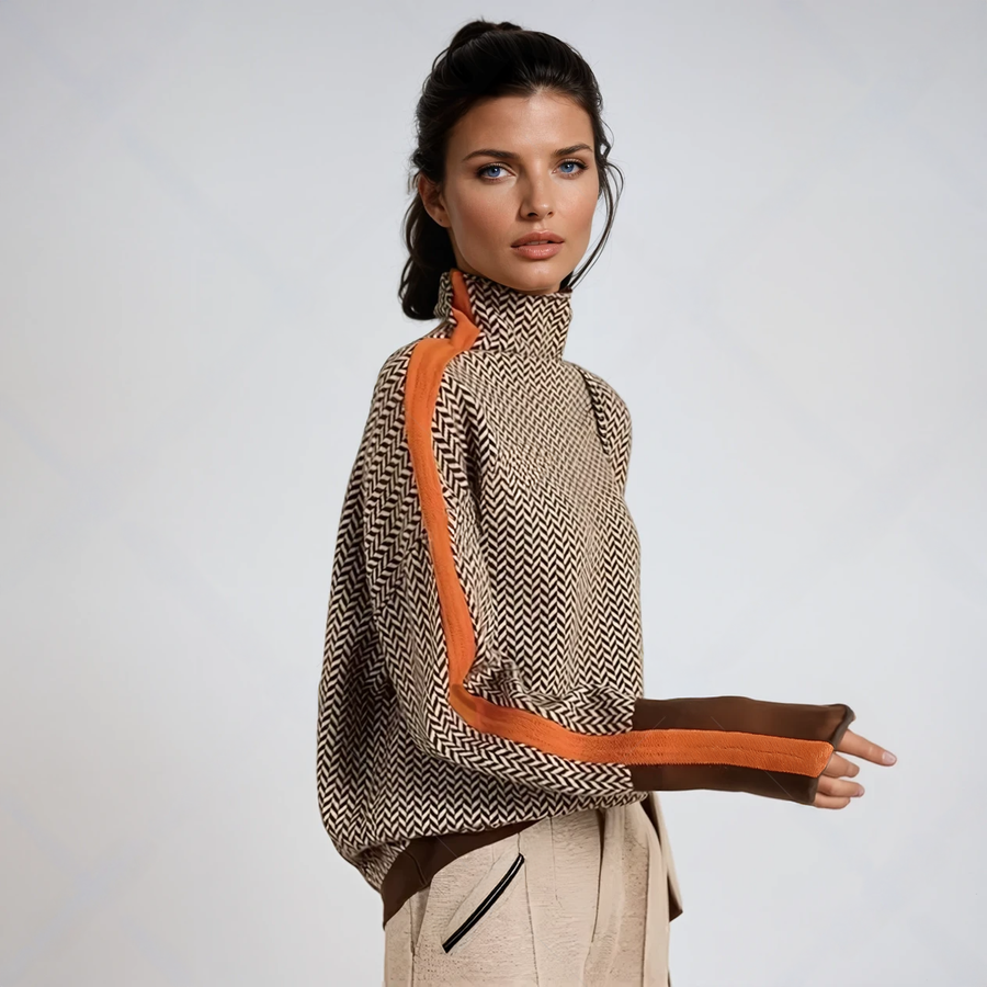 Women's Oversized Turtleneck Sweater Contrast Stripes Relaxed Fit Casual Everyday