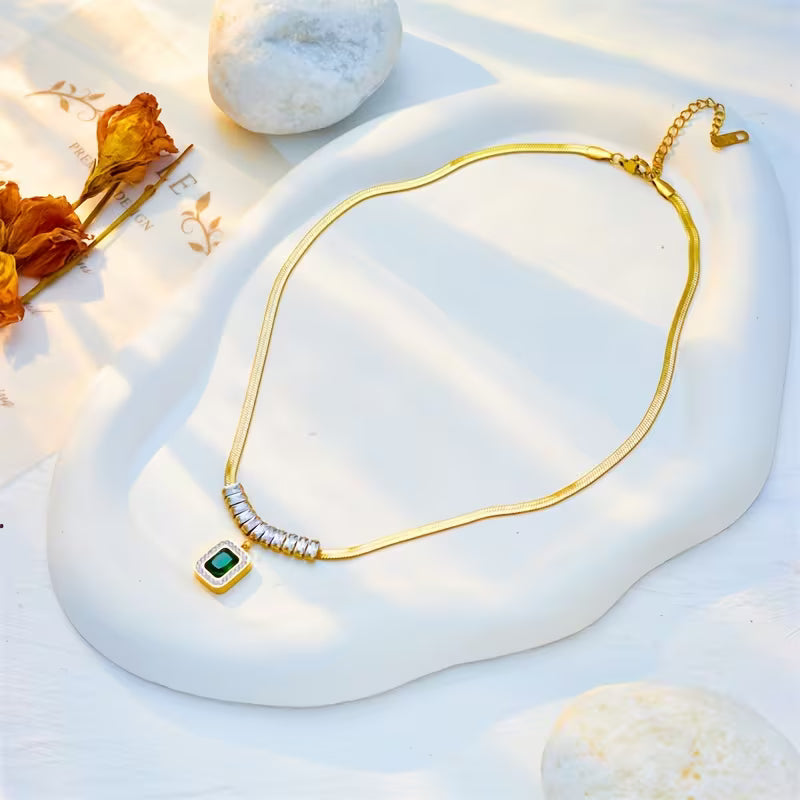 Women's Gold Emerald Necklace Statement Jewellery Jewelry Gift for Women Weddings Parties Prom and Everyday Wear