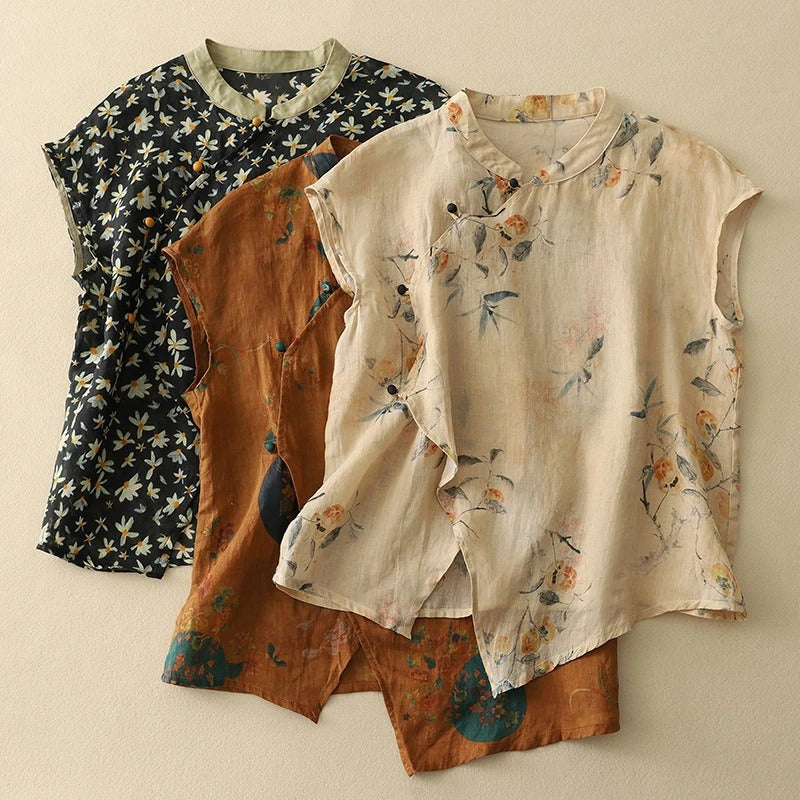 Women's Asymmetrical Front Mandarin Collar Blouse Outfit for Work Brunch Casual Days and Everyday Wear
