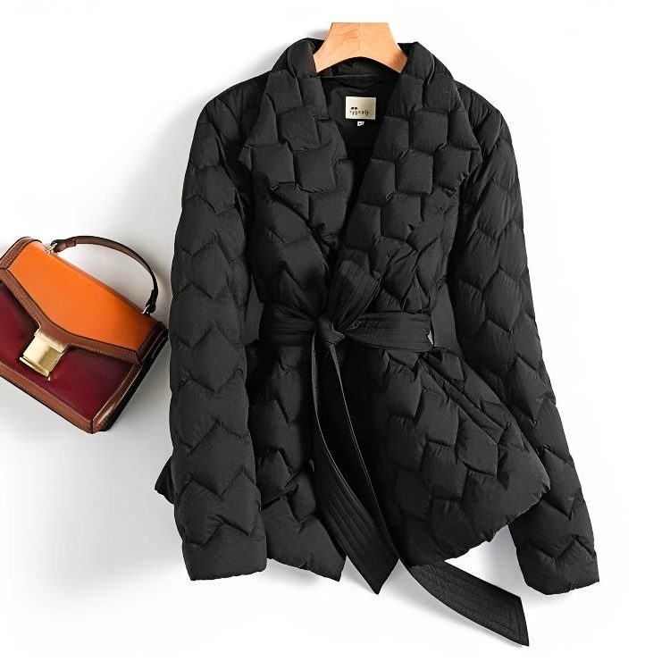 Women's Quilted Puffer Jacket Belted Waist Warm Stylish Winter Outerwear