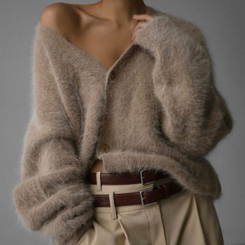 Women's Chunky Knit Cardigan V-Neck Relaxed Fit Cozy Layering Everyday