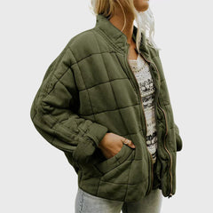 Women's Stylish Bomber Puffer Jacket Zip Closure Relaxed Fit Casual Outerwear