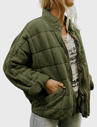 Women's Stylish Bomber Puffer Jacket Zip Closure Relaxed Fit Casual Outerwear