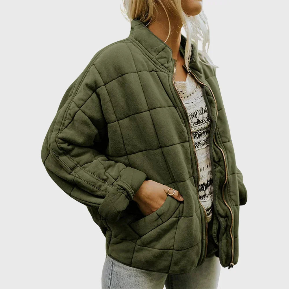 Women's Stylish Bomber Puffer Jacket Zip Closure Relaxed Fit Casual Outerwear