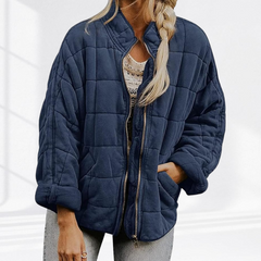 Women's Stylish Bomber Puffer Jacket Zip Closure Relaxed Fit Casual Outerwear