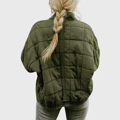 Women's Stylish Bomber Puffer Jacket Zip Closure Relaxed Fit Casual Outerwear