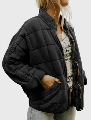 Women's Stylish Bomber Puffer Jacket Zip Closure Relaxed Fit Casual Outerwear