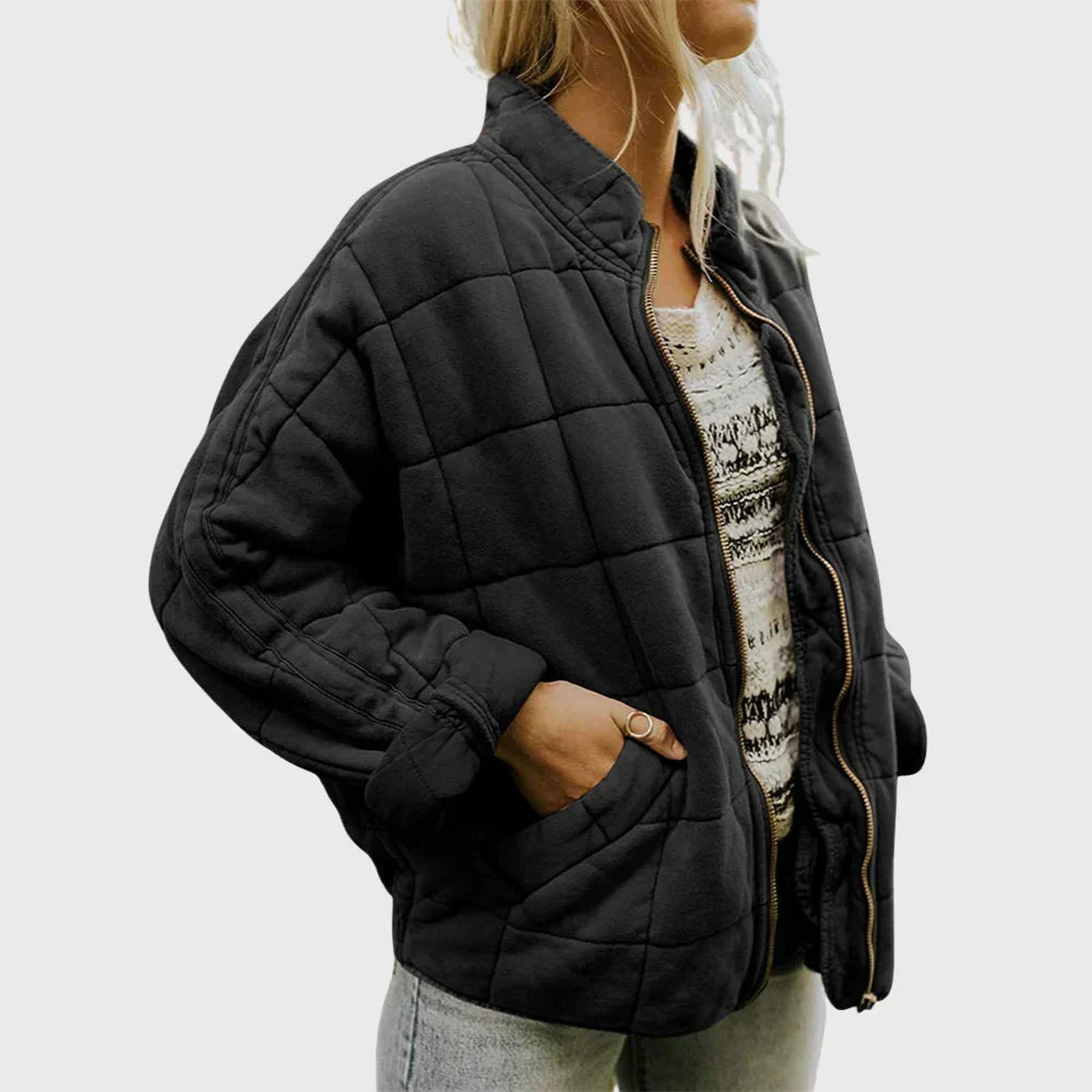 Women's Stylish Bomber Puffer Jacket Zip Closure Relaxed Fit Casual Outerwear