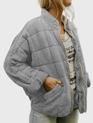 Women's Stylish Bomber Puffer Jacket Zip Closure Relaxed Fit Casual Outerwear