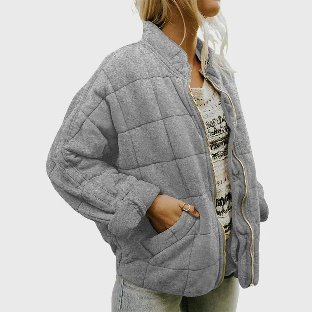 Women's Stylish Bomber Puffer Jacket Zip Closure Relaxed Fit Casual Outerwear