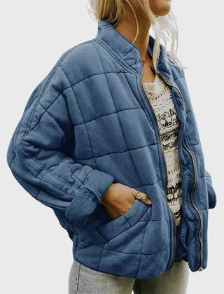 Women's Stylish Bomber Puffer Jacket Zip Closure Relaxed Fit Casual Outerwear