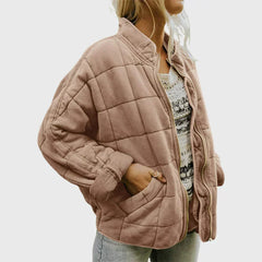Women's Stylish Bomber Puffer Jacket Zip Closure Relaxed Fit Casual Outerwear