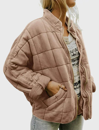 Women's Stylish Bomber Puffer Jacket Zip Closure Relaxed Fit Casual Outerwear