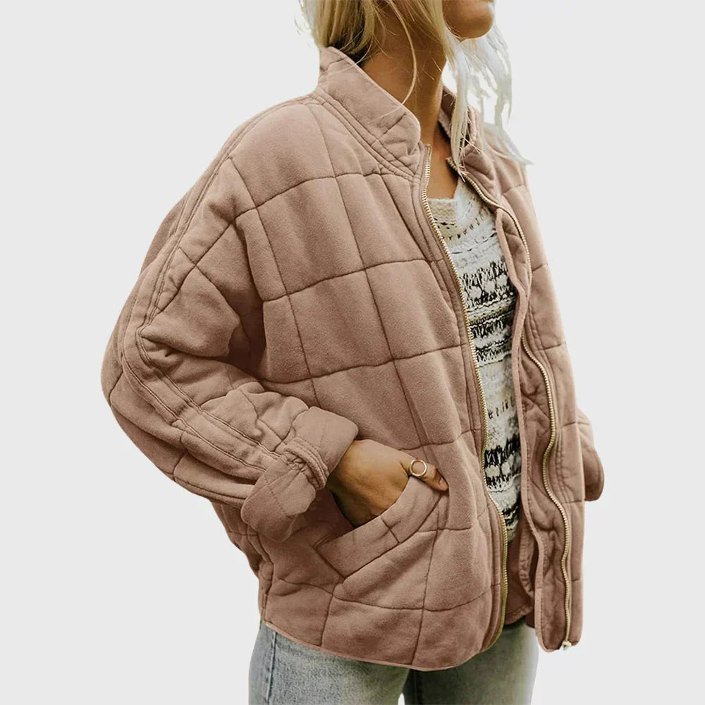 Women's Stylish Bomber Puffer Jacket Zip Closure Relaxed Fit Casual Outerwear