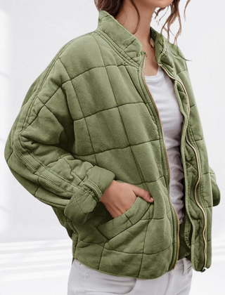 Women's Stylish Bomber Puffer Jacket Zip Closure Relaxed Fit Casual Outerwear