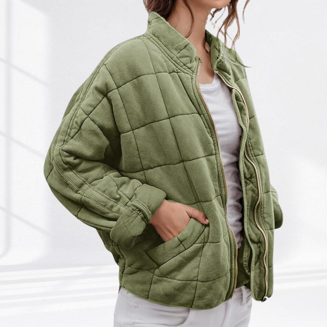 Women's Stylish Bomber Puffer Jacket Zip Closure Relaxed Fit Casual Outerwear