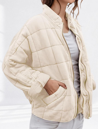 Women's Stylish Bomber Puffer Jacket Zip Closure Relaxed Fit Casual Outerwear