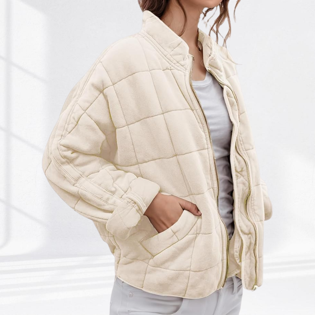 Women's Stylish Bomber Puffer Jacket Zip Closure Relaxed Fit Casual Outerwear