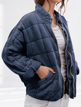 Women's Stylish Bomber Puffer Jacket Zip Closure Relaxed Fit Casual Outerwear