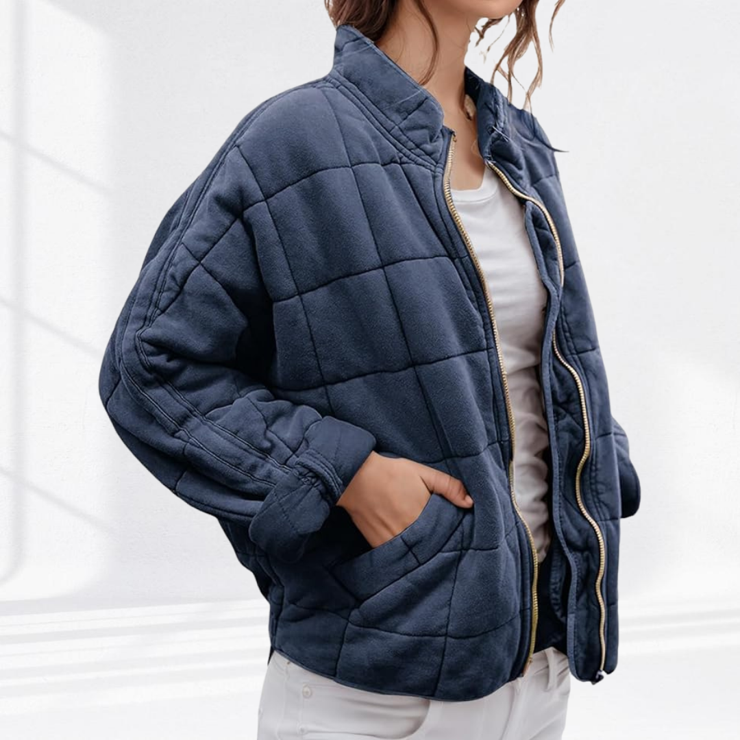 Women's Stylish Bomber Puffer Jacket Zip Closure Relaxed Fit Casual Outerwear