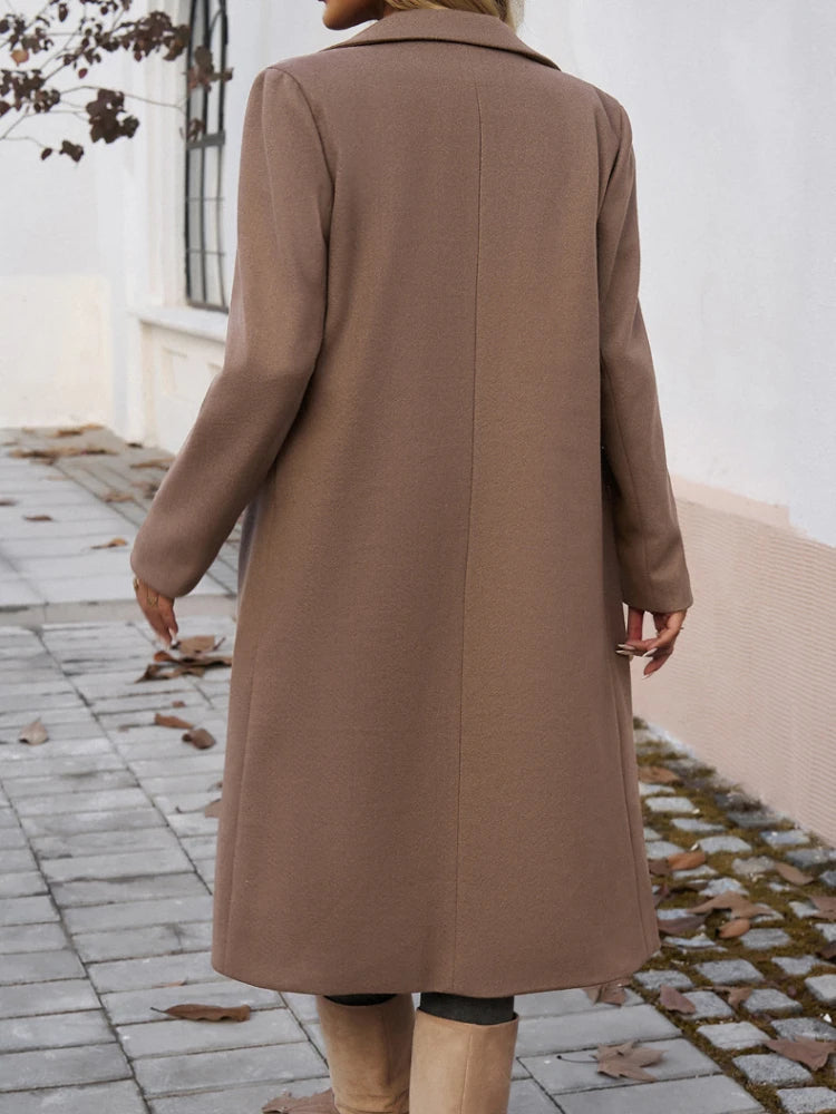 Women's Trench Coat Long Notch Collar Double-Breasted Classic Stylish Outerwear