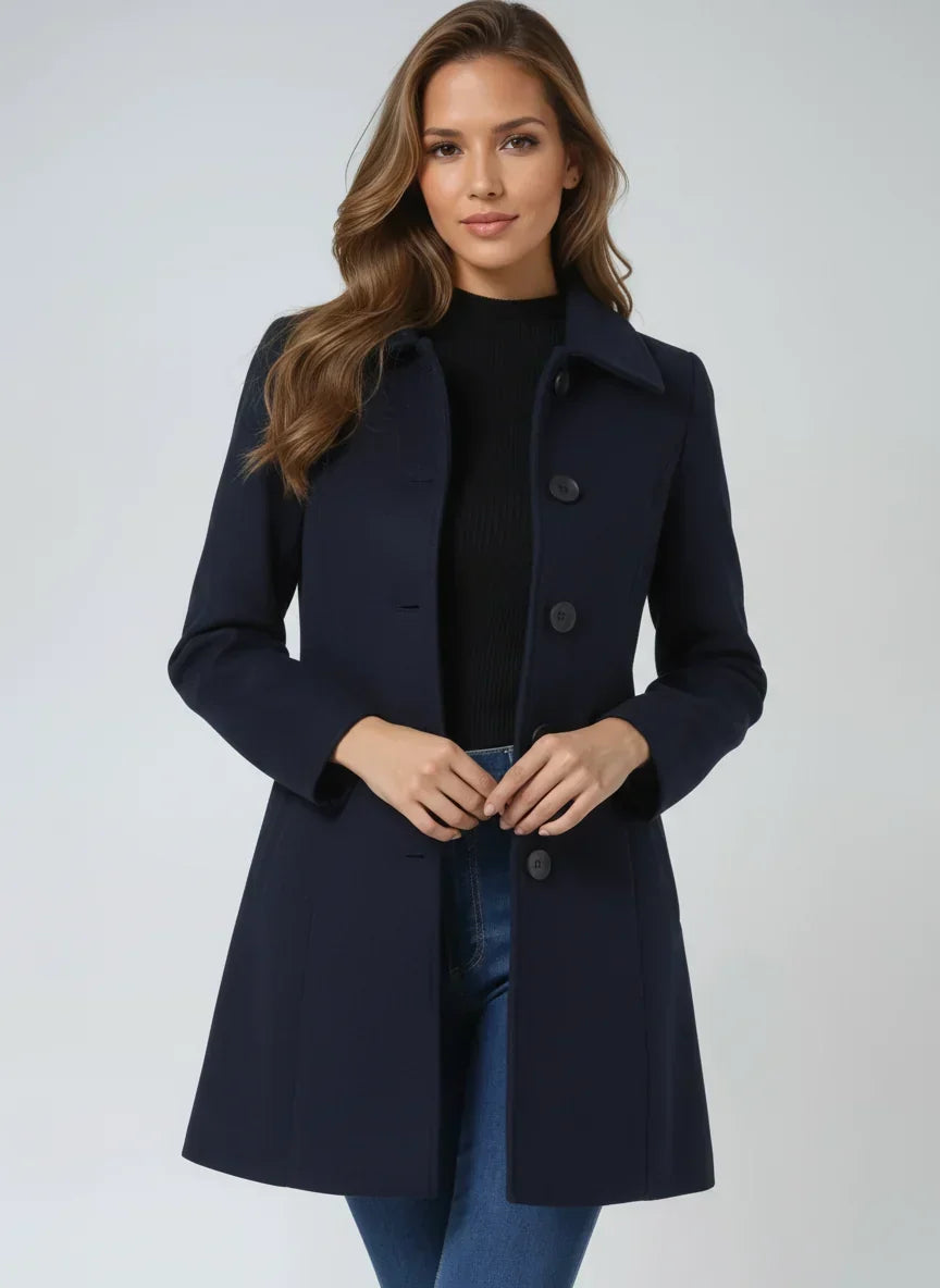 Women's Stylish Button-Front Trench Coat Tailored Fit Classic Design Everyday