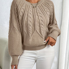 Women's Cable Knit Crewneck Sweater Relaxed Fit Long Sleeve Casual Everyday