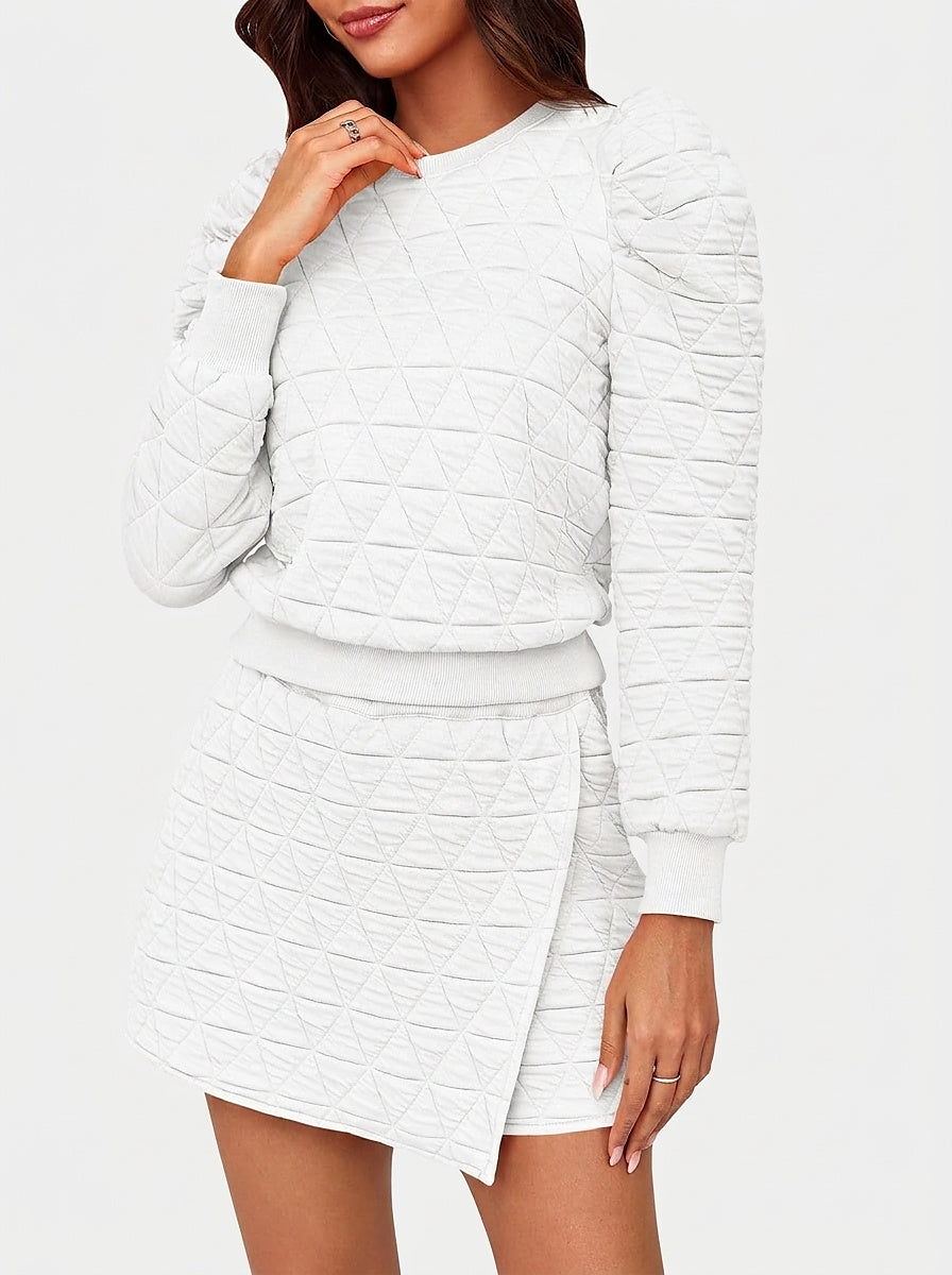 Women’s Two-Piece Lounge Set with Quilted Sweatshirt and Wrap Skort