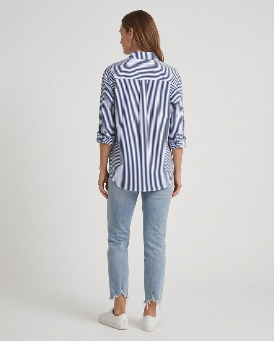 Women’s Striped Button-Down Shirt with Chest Pocket