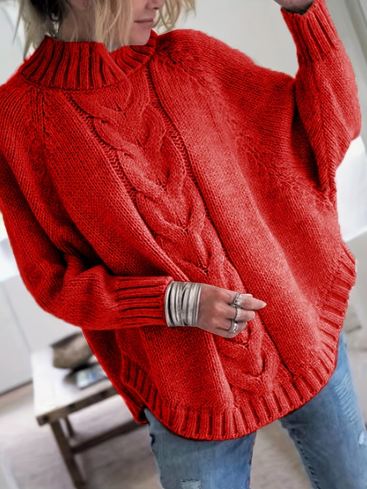 Women's Classic Cable Knit Mock Neck Sweater Cozy Fit Versatile Layering Casual Everyday