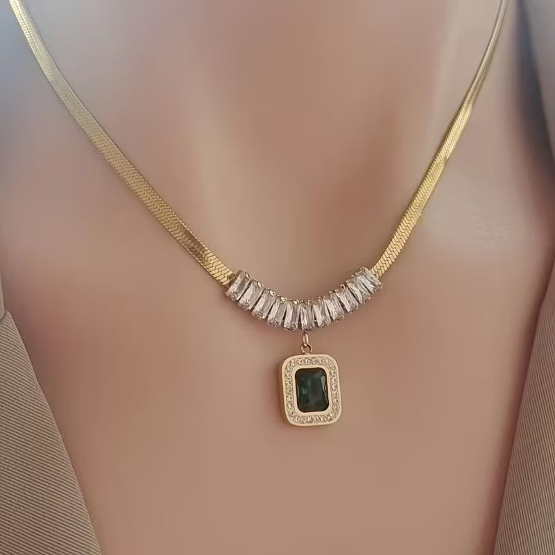 Women's Gold Emerald Necklace Statement Jewellery Jewelry Gift for Women Weddings Parties Prom and Everyday Wear