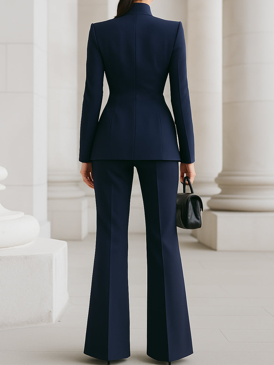 Women's Elegant Blazer and Pants Suit Set Tailored Fit Long Sleeve Professional Office