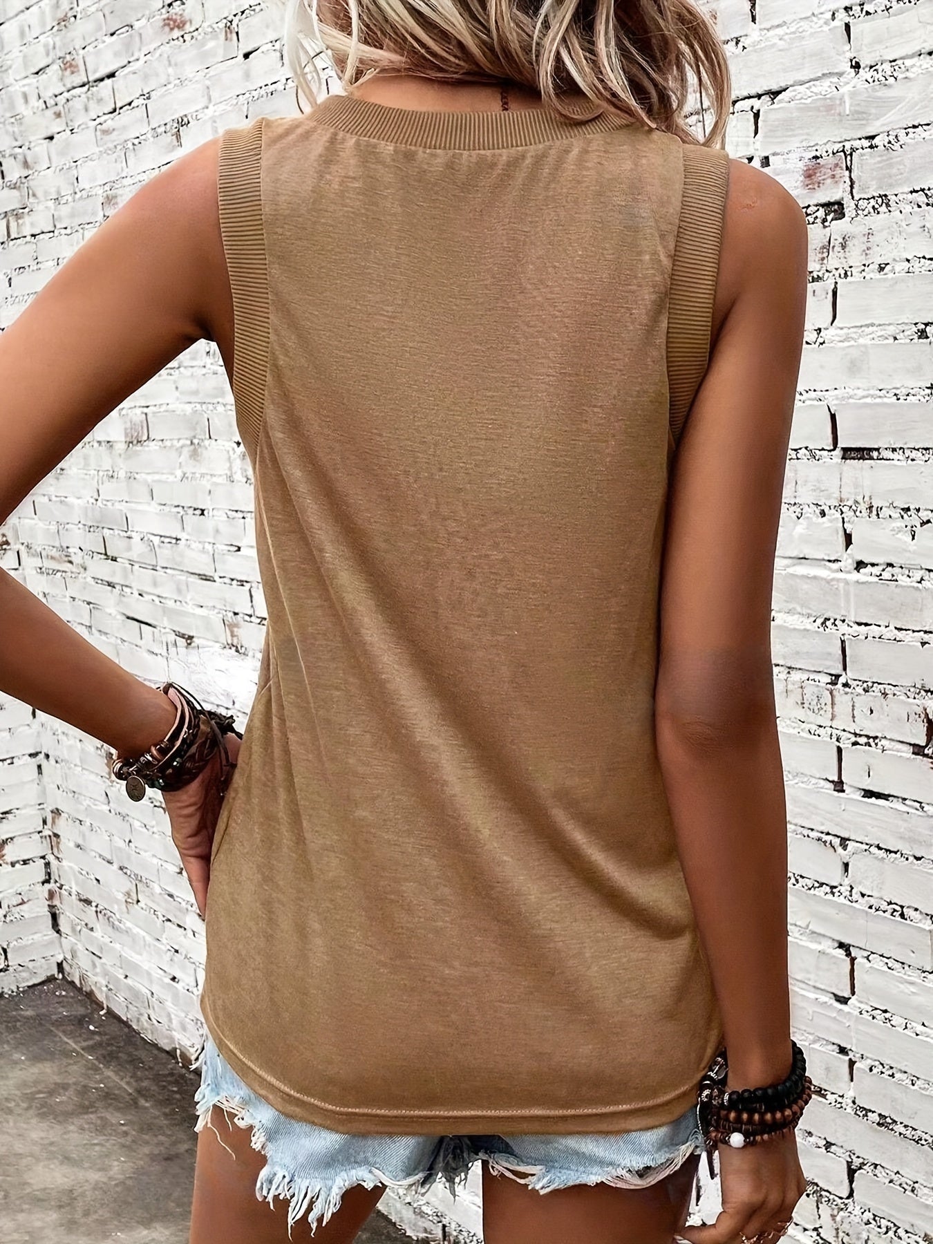 Women's Ribbed V-Neck Tank Casual Top Outfit for Work Brunch Casual Days and Everyday Wear