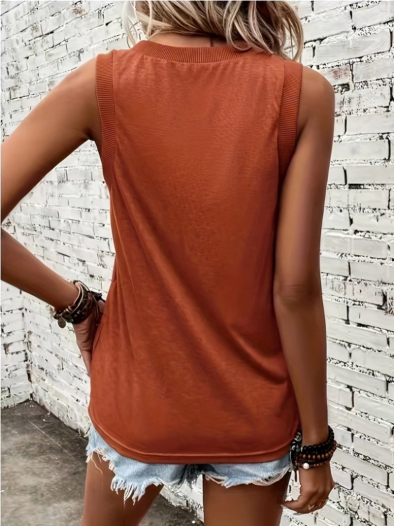 Women's Ribbed V-Neck Tank Casual Top Outfit for Work Brunch Casual Days and Everyday Wear