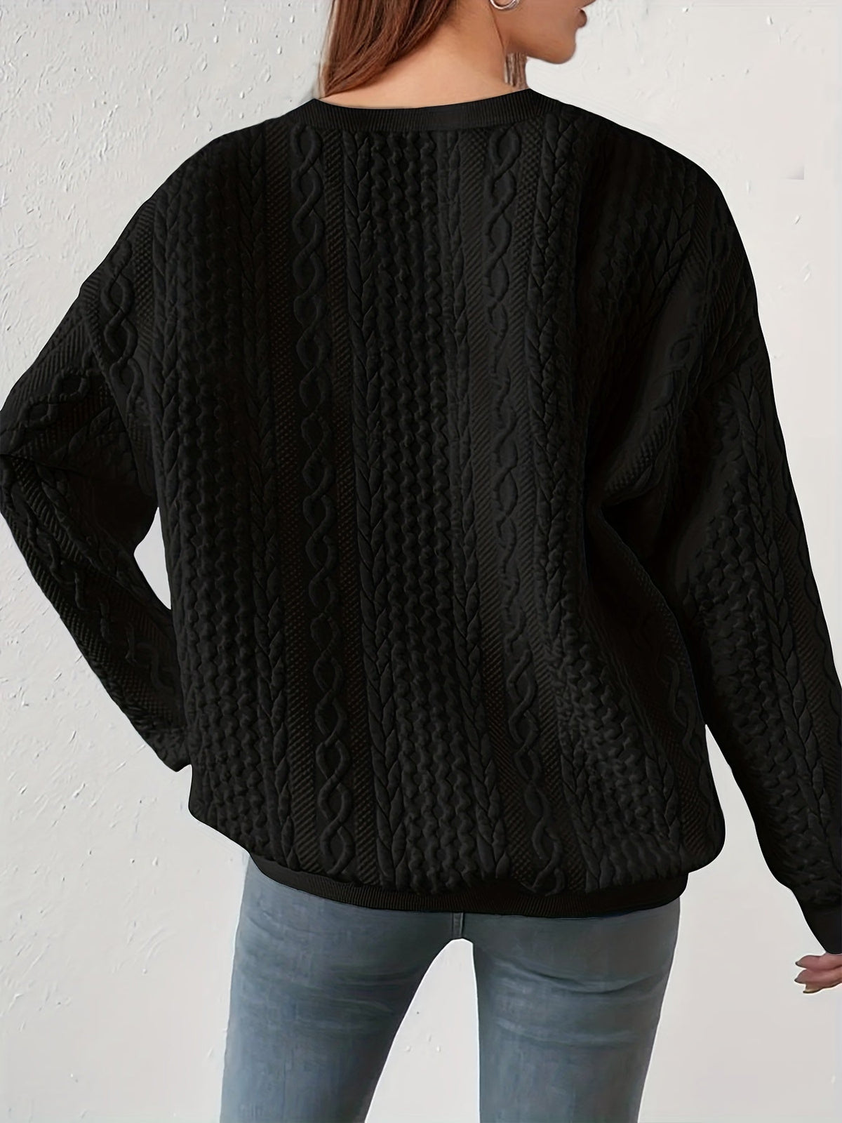 Women's Casual Cable Knit Sweatshirt Crewneck Relaxed Fit Everyday Wear