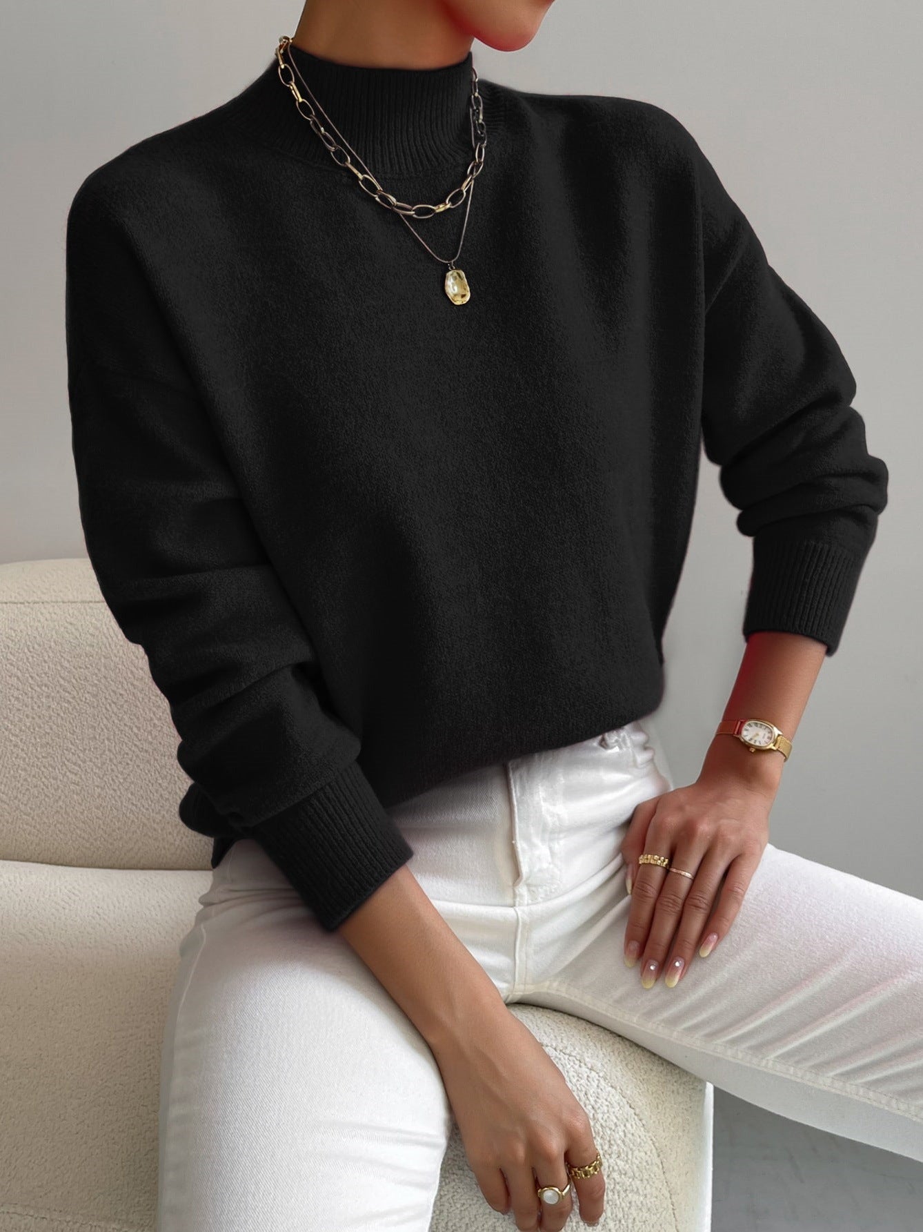 Women's Classic Knit Sweater Relaxed Fit Long Sleeve Crew Neck Casual Wear
