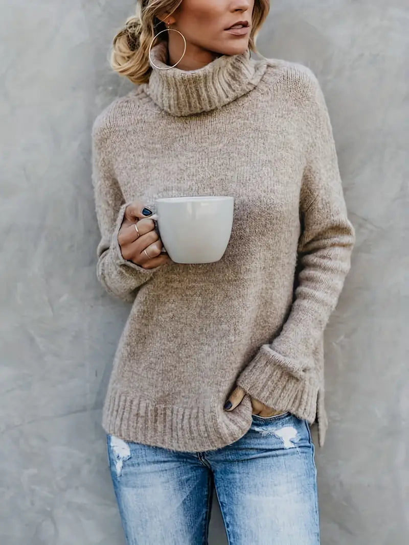 Women's Ribbed Knit Turtleneck Sweater Fitted Long Sleeve Classic Casual