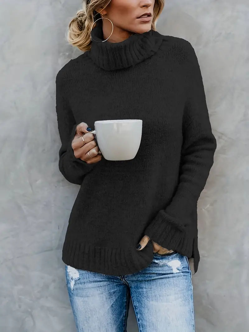 Women's Ribbed Knit Turtleneck Sweater Fitted Long Sleeve Classic Casual