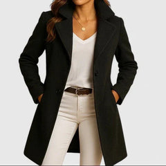 Women's Elegant Double-Breasted Long Coat Tailored Fit Classic Style Outerwear