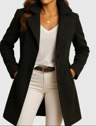 Women's Elegant Double-Breasted Long Coat Tailored Fit Classic Style Outerwear